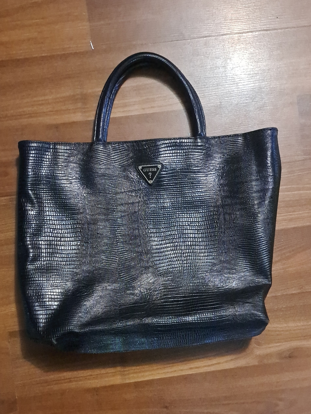 GUESS Black Textured Lizard-Embossed Tote